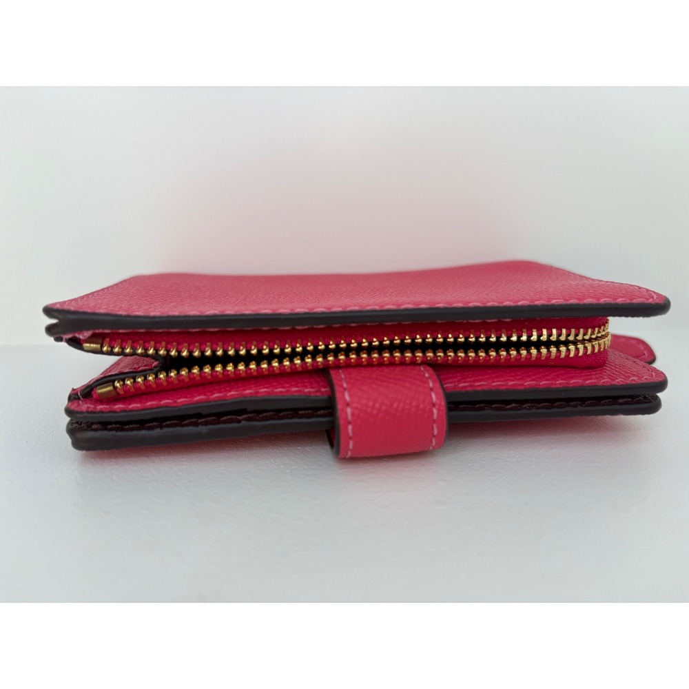 Coach #F11484 M Corner Zip Wallet Coral Crossgrain Leather Bifold Gold Logo - Picture 2 of 14